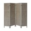 67 Inch Paulownia Wood 4 Panel Divider Screen; Woven Willow Design; Light Brown; DunaWest
