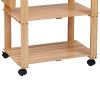 34 Inch Rubberwood Kitchen Cart; 2 Open Shelves; Knife Holder; Cutting Board; Oak Brown; DunaWest