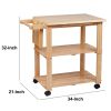 34 Inch Rubberwood Kitchen Cart; 2 Open Shelves; Knife Holder; Cutting Board; Oak Brown; DunaWest