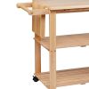 34 Inch Rubberwood Kitchen Cart; 2 Open Shelves; Knife Holder; Cutting Board; Oak Brown; DunaWest