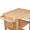 34 Inch Rubberwood Kitchen Cart; 2 Open Shelves; Knife Holder; Cutting Board; Oak Brown; DunaWest