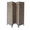 67 Inch Paulownia Wood 4 Panel Divider Screen; Woven Willow Design; Light Brown; DunaWest
