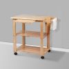 34 Inch Rubberwood Kitchen Cart; 2 Open Shelves; Knife Holder; Cutting Board; Oak Brown; DunaWest