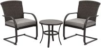 SR 3 Piece Outdoor Patio Furniture Set Bistro Set 2 Wicker Chairs with Cushion and Coffee Table