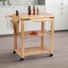 34 Inch Rubberwood Kitchen Cart; 2 Open Shelves; Knife Holder; Cutting Board; Oak Brown; DunaWest
