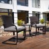 SR 3 Piece Outdoor Patio Furniture Set Bistro Set 2 Wicker Chairs with Cushion and Coffee Table