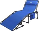 Folding Chaise Lounge Chair Outdoor Foldable Patio Recliner with Pillow & Storage Bag,Beige