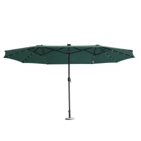 15FT Patio Double-Sided Umbrella with Solar LED Lights, Outdoor Market Umbrella with 48 Solar Powered LED Lights & Crank (Color: GREEN)