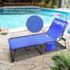 Folding Chaise Lounge Chair Outdoor Foldable Patio Recliner with Pillow & Storage Bag,Beige
